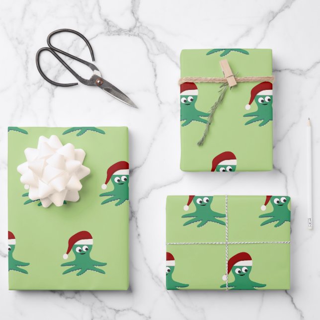 Feuille De Papier Cadeau Cute Père Noël Octopus (Recto)