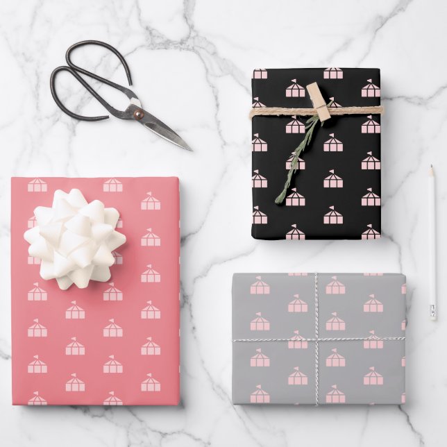 Feuille De Papier Cadeau Cute Pink Grey Black Carnival Circus (Recto)