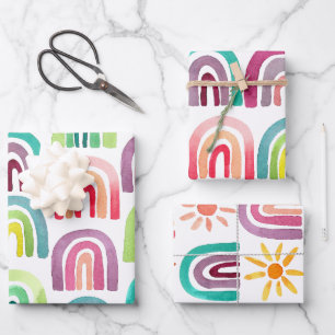 Feuille De Papier Cadeau Cute Rainbows & Suns Anniversaire