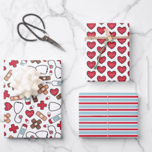Feuille De Papier Cadeau Cute Red Blue Nurse Doctor Motifs Médicales