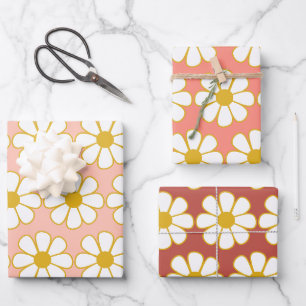 Feuille De Papier Cadeau Cute Retro Floral Motif