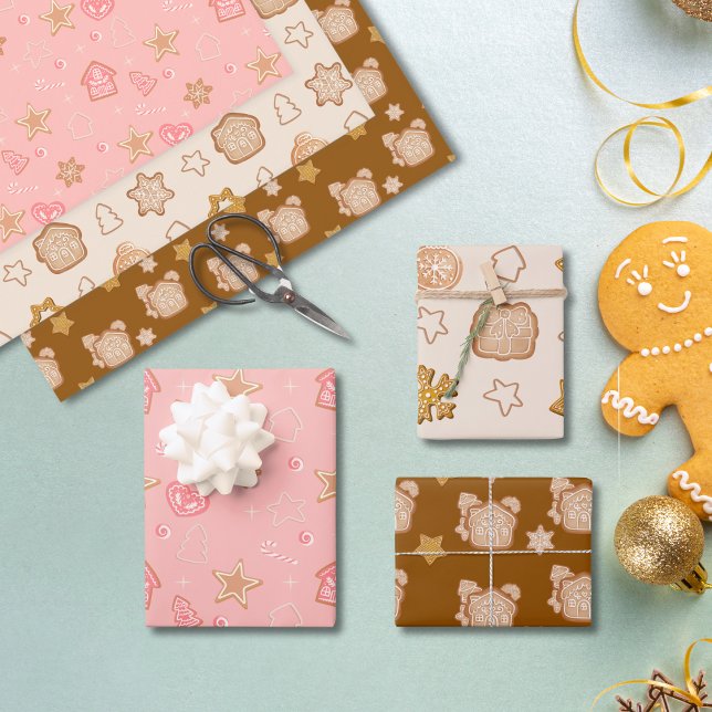 Feuille De Papier Cadeau Cute rose Brown Noël Cookie Motif (Créateur téléchargé)