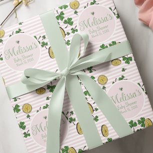 Feuille De Papier Cadeau Cute rose et blanc Clochers Baby shower irlandais