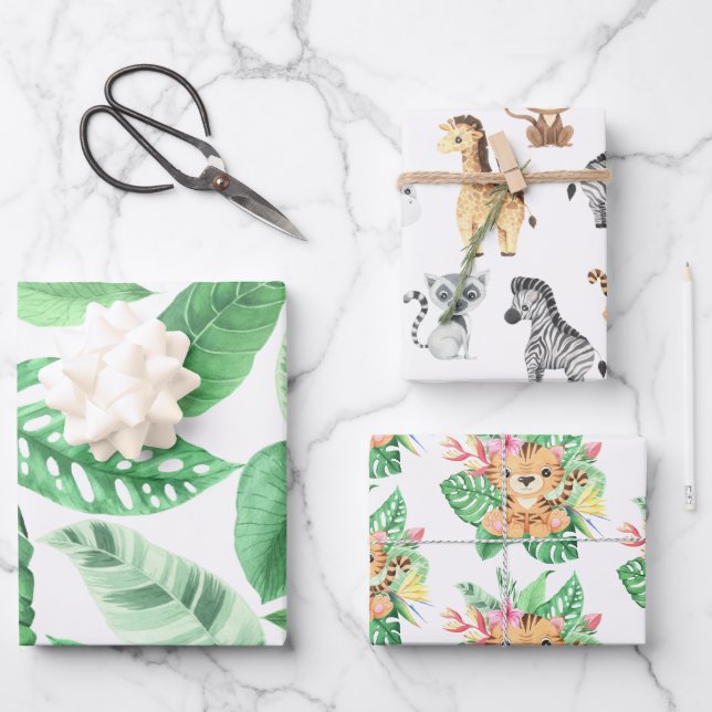 Feuille De Papier Cadeau Cute Safari Animals (Recto)