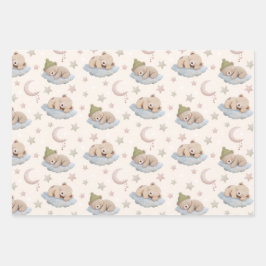 Feuille De Papier Cadeau Cute Sleeping Teddy Bear with Stars & Moon