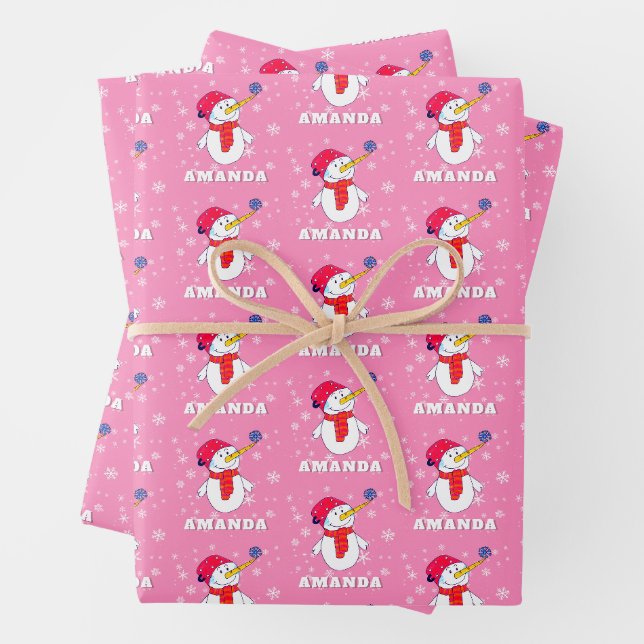 Feuille De Papier Cadeau Cute Snowman with Snowflakes Kids Christmas (En situation)