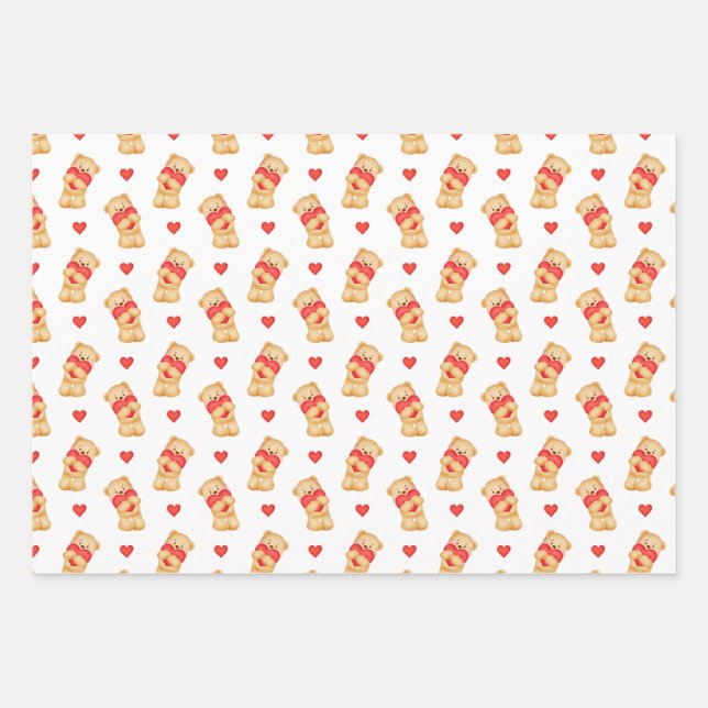 Feuille De Papier Cadeau Cute Valentine's Wrapping Paper | Teddy Bear  (Devant)