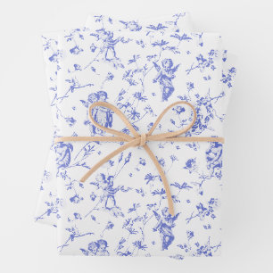 Feuille De Papier Cadeau Cute Vintage Cherub Cupid Angels Blue Floral Toile