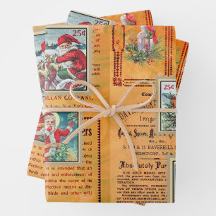 Feuille De Papier Cadeau Cute Vintage Santas and Newspaper Collage