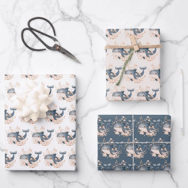Feuille De Papier Cadeau Cute Whale (Recto)