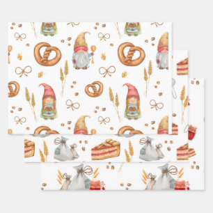 Feuille De Papier Cadeau Cute Whimsical Baking Gnomes de Noël