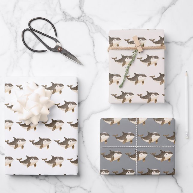 Feuille De Papier Cadeau Cute Winter Arctic Whale (Recto)