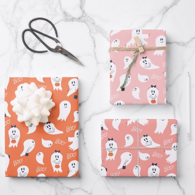 Feuille De Papier Cadeau Cutie Boo Halloween (Recto)