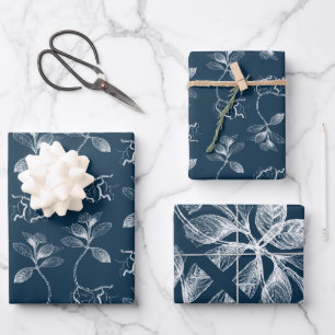Feuille De Papier Cadeau Cyanotype Bleu et Blanc Botaniques