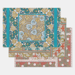 Feuille De Papier Cadeau cyclamen bleu art nouveau fleur botanique