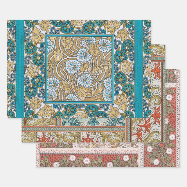 Feuille De Papier Cadeau cyclamen bleu art nouveau fleur botanique (Lot)
