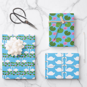 Feuille De Papier Cadeau Cygnes blancs et nénuphars Mariages