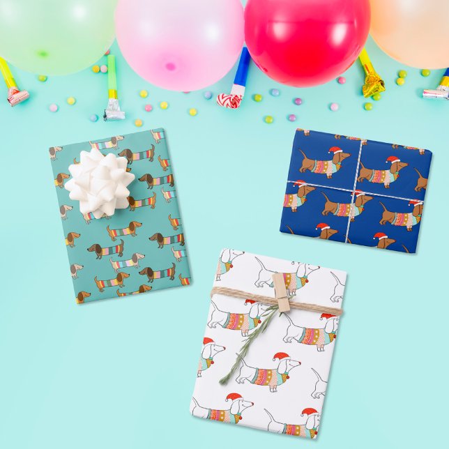 Feuille De Papier Cadeau dachshund à travers la neige cadeau de noël (Créateur téléchargé)