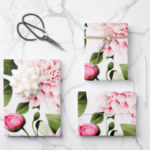 Feuille De Papier Cadeau Dahlias rose vintage