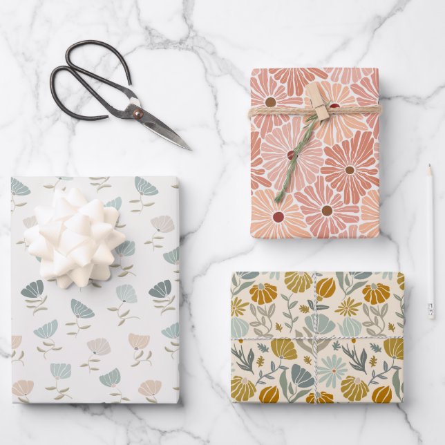 Feuille De Papier Cadeau Daisies funky Pastel (Recto)