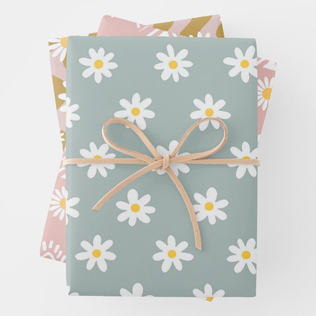 Feuille De Papier Cadeau Daisy Boho Floral (En situation)