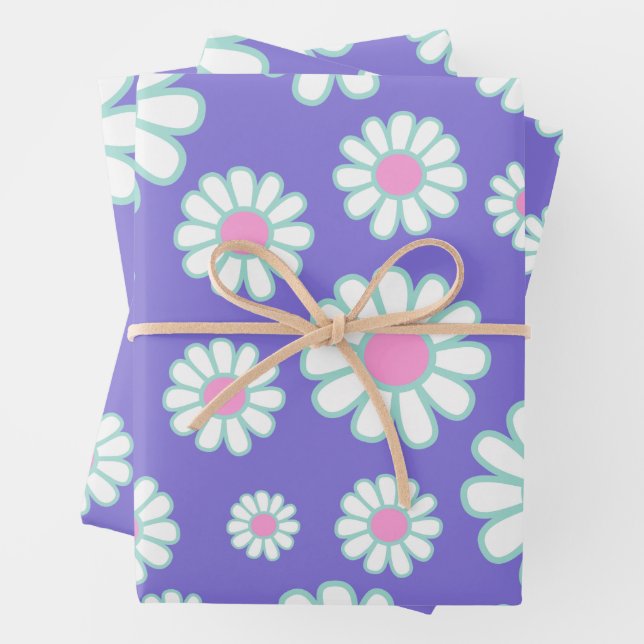 Feuille De Papier Cadeau Daisy Simple Purple (En situation)