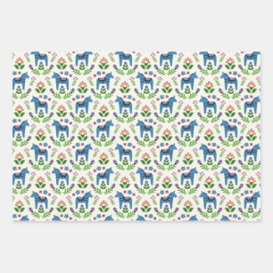 Feuille De Papier Cadeau Dala suédois Chevaux bleu