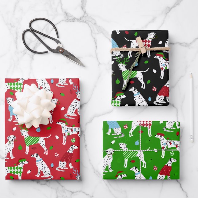 Feuille De Papier Cadeau Dalmatie de Noël (Recto)