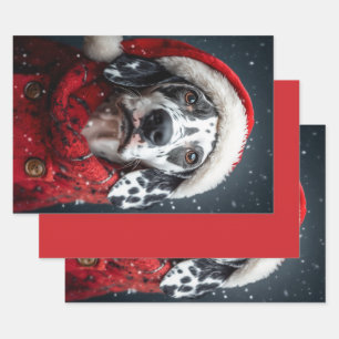 Feuille De Papier Cadeau Dalmatie festive à Père Noël Attire