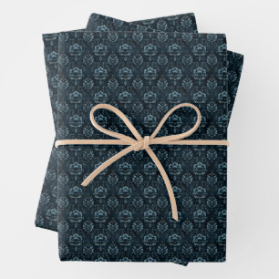 Feuille De Papier Cadeau Damas bleu foncé