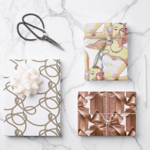 Feuille De Papier Cadeau Dame de style rétro