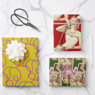 Feuille De Papier Cadeau Dame de style rétro