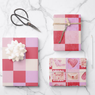 Feuille De Papier Cadeau damier valentine plaid rouge crème rose preppy