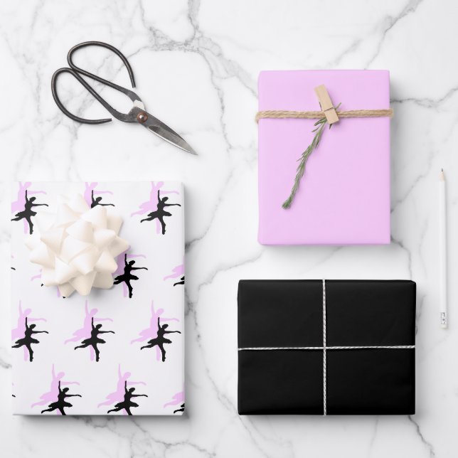 Feuille De Papier Cadeau Danse de ballerine rose & noir (Recto)