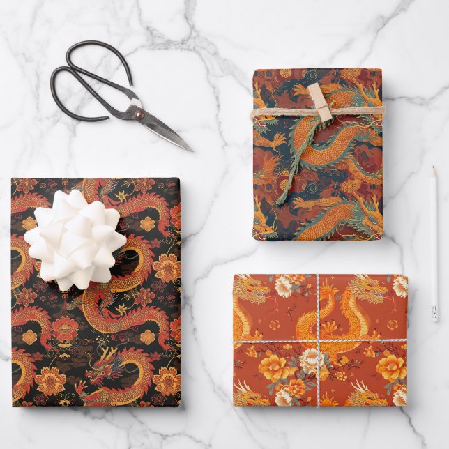 Feuille De Papier Cadeau Danse Dragon Enveloppement Danse (Recto)