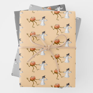 Feuille De Papier Cadeau Danser Halloween Citrouille et fantôme