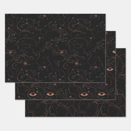 Feuille De Papier Cadeau Dark Botanical Faces Wrapping Paper Set