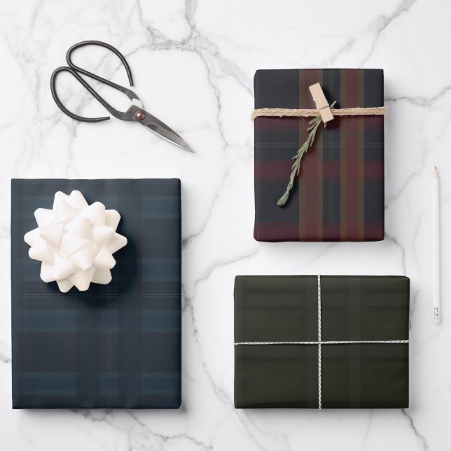 Feuille De Papier Cadeau Dark Elegant Plaid Holiday Christmas Pattern (Recto)