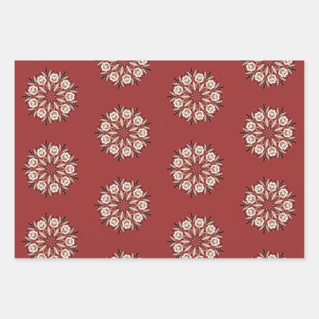 Feuille De Papier Cadeau Dark red and white Norwegian Rosemaling floral  (Devant)