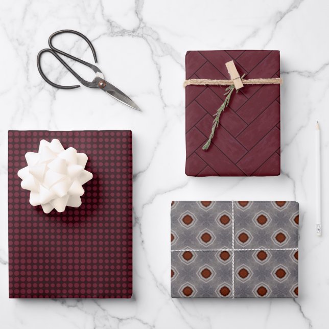 Feuille De Papier Cadeau Dark Red Masculine Set (Recto)