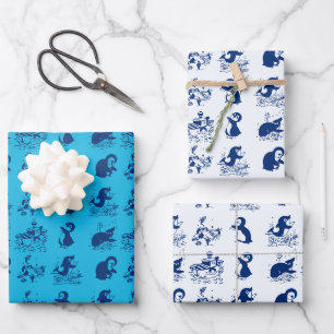Feuille De Papier Cadeau Dauphin, baleines et pingouins