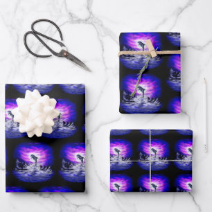 Feuille De Papier Cadeau Dauphin clair de lune