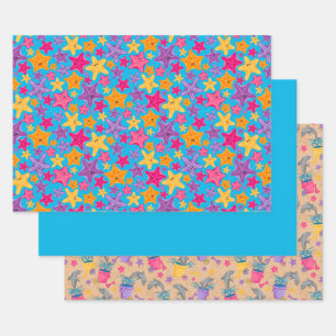 Feuille De Papier Cadeau Dauphin Graphique Starfish Gras sous la mer