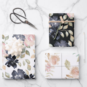 Feuille De Papier Cadeau de belles fleurs d'aquarelle peintes