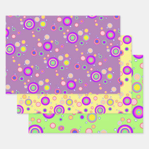 Feuille De Papier Cadeau Début des années 2000 Cercles colorés Motif géomét