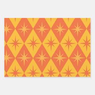 Feuille De Papier Cadeau Début du milieu du siècle sur les diamants Orange 