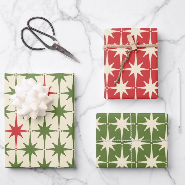 Feuille De Papier Cadeau Débuts de Noël modernes du Moyen-siècle (Recto)