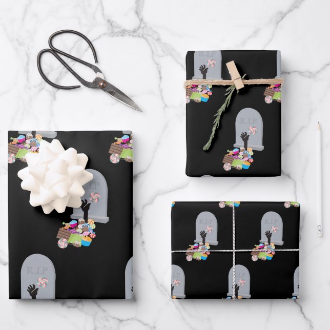 Feuille De Papier Cadeau Décès par Candy Halloween Design (Recto)