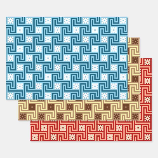 Feuille De Papier Cadeau Déco Clé grecque, Bleu & Blanc, Brown, Orange (Lot)