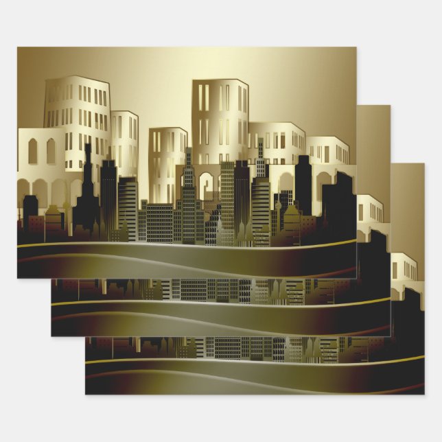 Feuille De Papier Cadeau Découpage Abstrait du paysage urbain d'architectur (Lot)